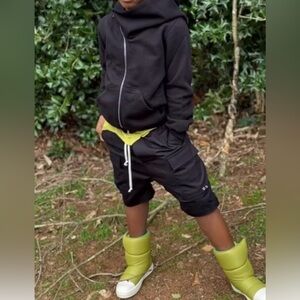 Rick Owens Black Cargo Kids Shorts with White Drawstring